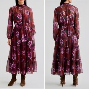 Lost + Wander Floral Long Sleeve Midi Dress-LIKE NEW!